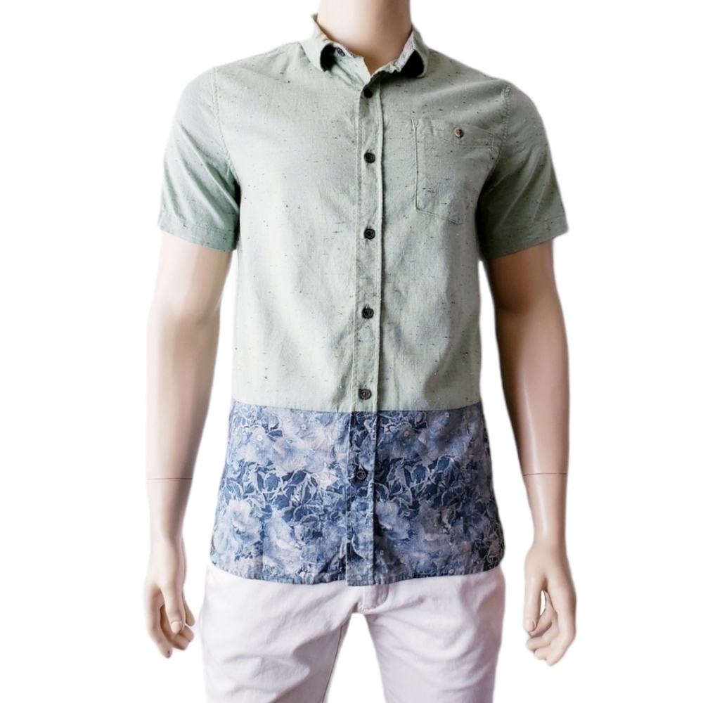 Modern Amusement Green & Blue Floral Paneled Shirt